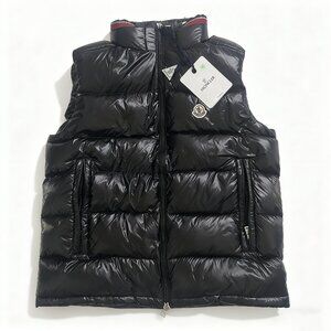 Moncler Black Hooded Stand-Collar Shiny Down Vest